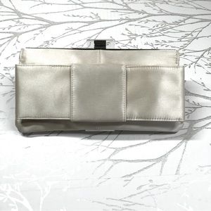 Victoria’s Secret Cream Satin Clutch Front Bow Silver Hardware